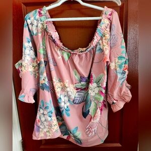 NWT mauve floral off the shoulder, flutter sleeve top, size 16 #35